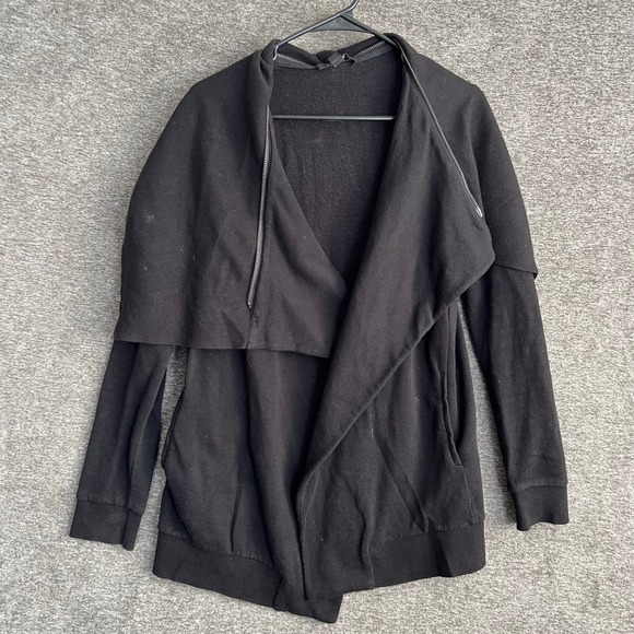AllSaints Dahlia Sweat Drape Zip Cardigan Jacket Black Cotton Blend‎ Medium - Picture 1 of 6
